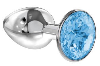 Малая серебристая анальная пробка Diamond Light blue Sparkle Small с голубым кристаллом - 7 см