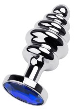 Серебристая анальная пробка-елочка с синим кристаллом - 7,2 см., синий
